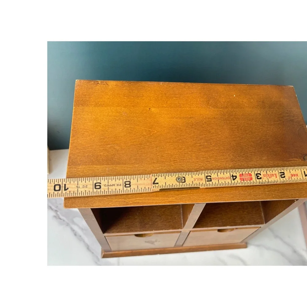 Wooden Desktop Organizer 2 Cubby 2 Drawer Brown Wood Storage Chest
